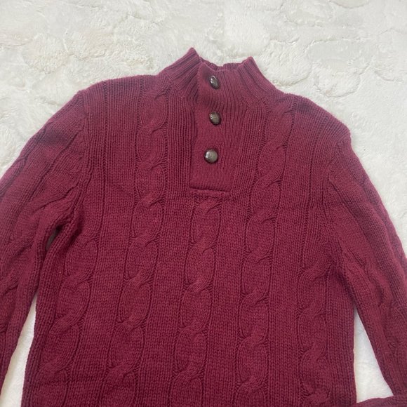 Fossil Brand Mens Burgundy Red Pullover Cable Knit Fisherman Sweater Size S Ango - Picture 3 of 12